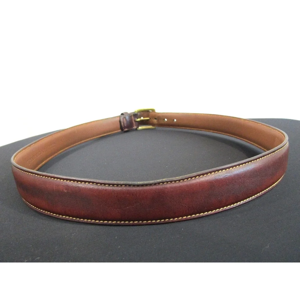 Trafalgar Brown Stitched Leather Brass Buckle Belt Men Sz 34, 33